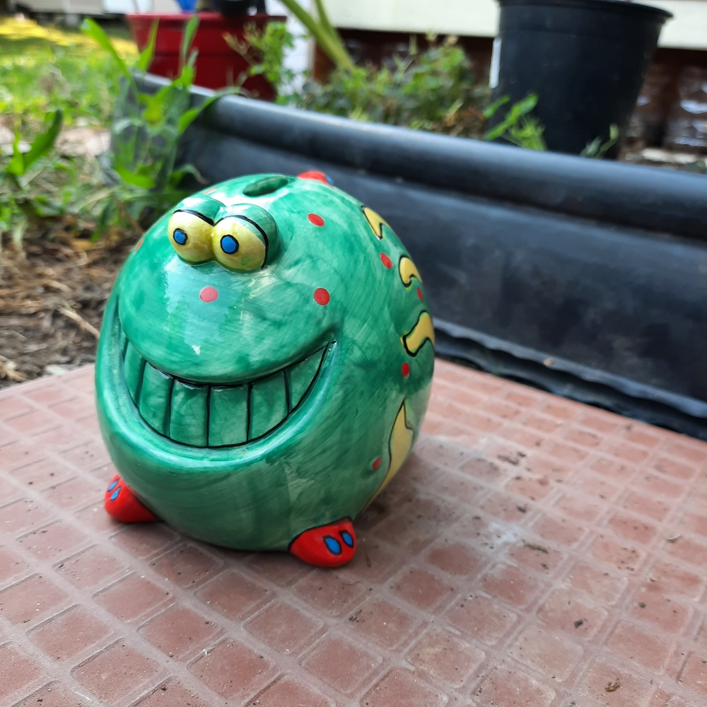 Green Smiling Ceramic Piggy Bank